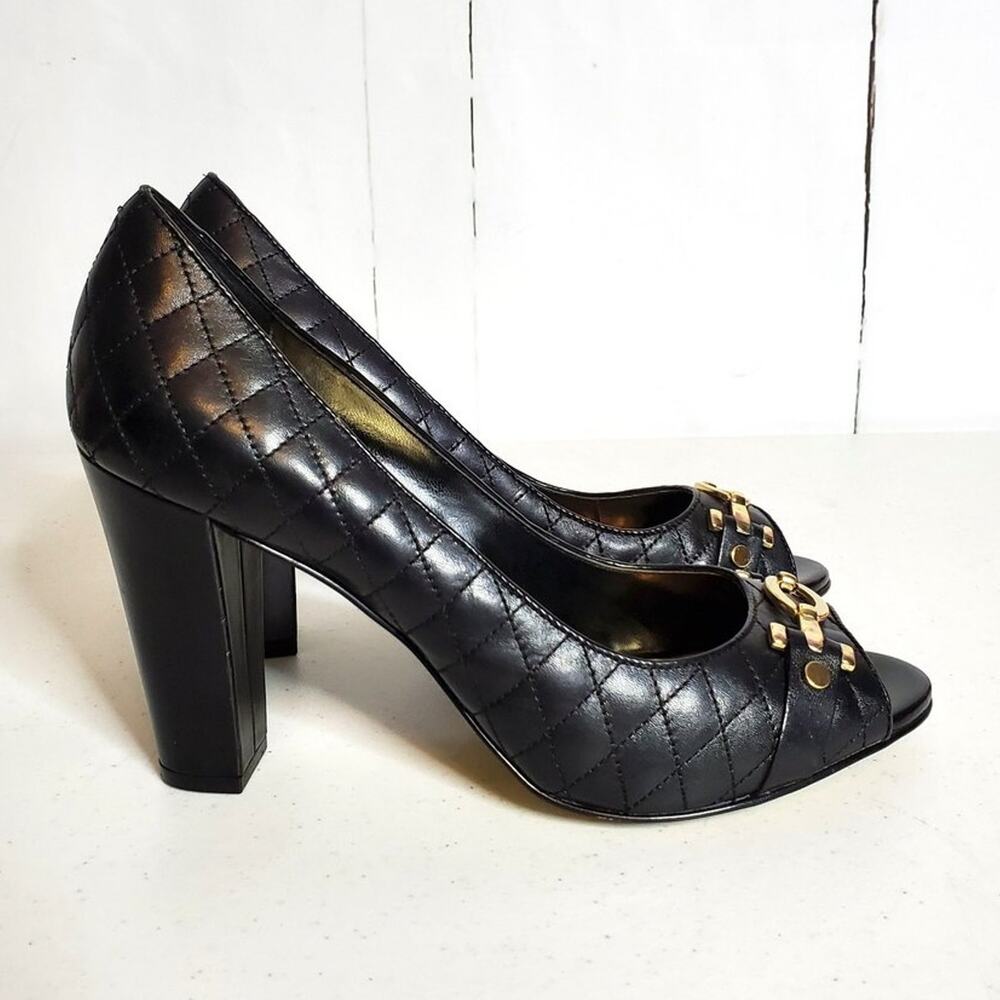 AK Anne Klein Quilted Leather Peep Toe Pumps Heels 9M - Picture 2 of 10